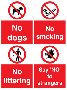 Playground Sign - No dogs, No smoking, No littering, Say 'NO' to strangers
